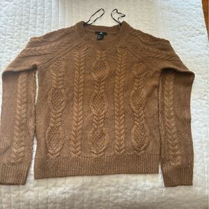 H&M Cable Knit Crewneck Sweater in Brown Fall Autumn Vintage